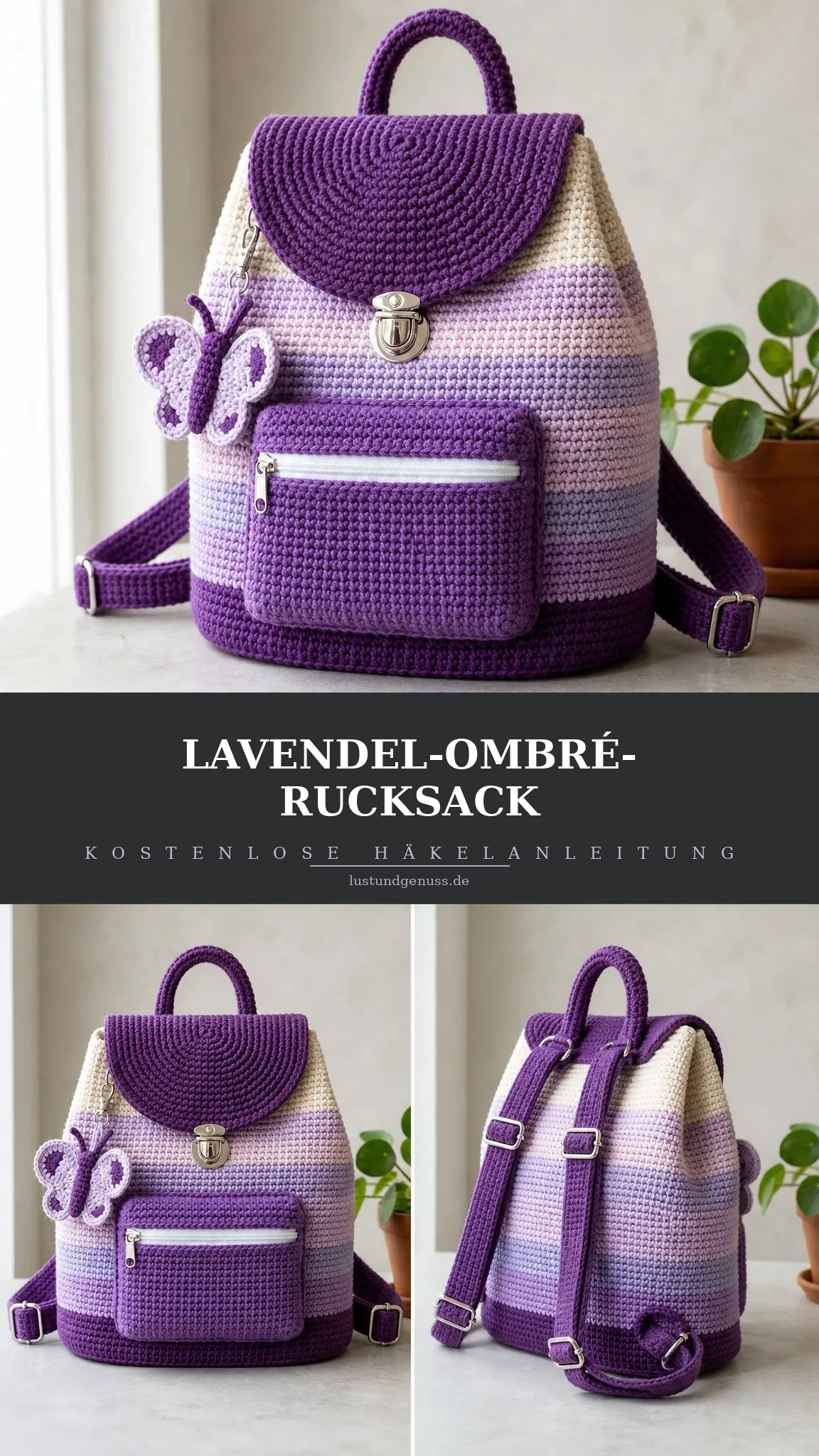 Lavendel-Ombré-Rucksack häkeln