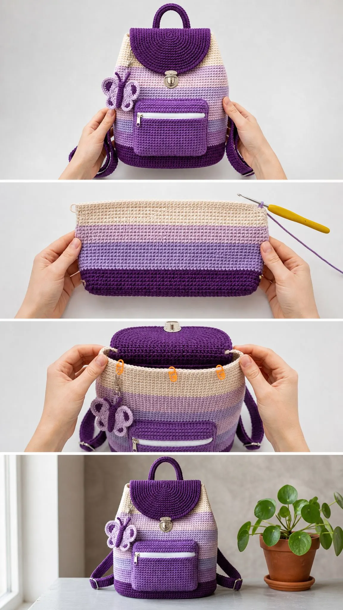 Lavendel-Ombré-Rucksack häkeln