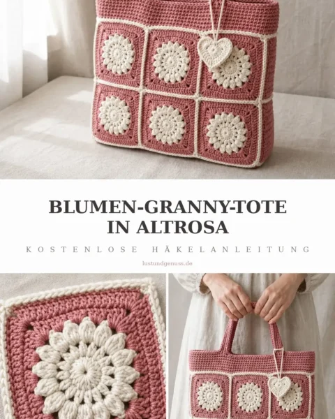 Altrosa-Blumen-Granny-Tote häkeln