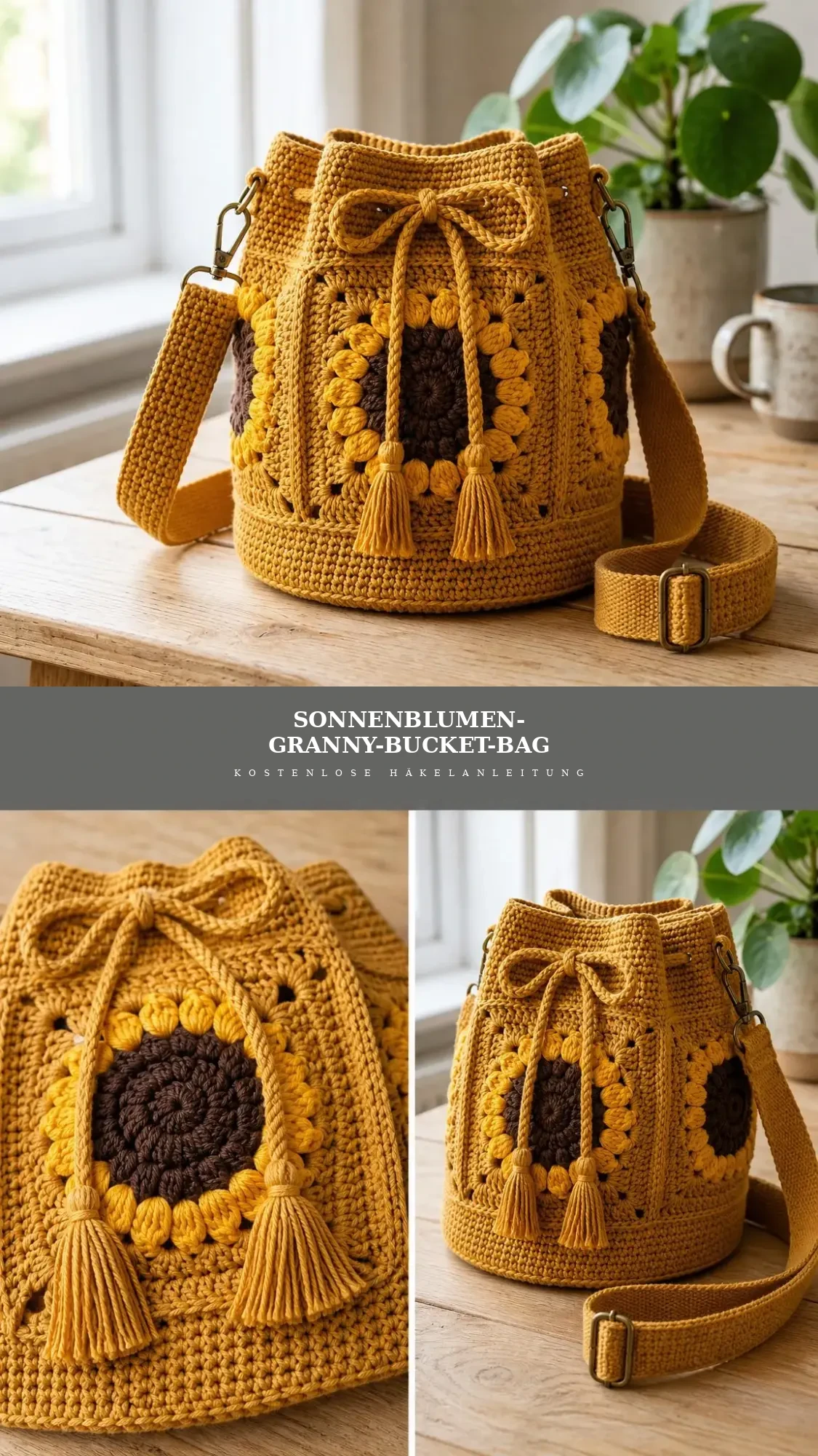 Sonnenblumen-Granny-Bucket-Bag häkeln