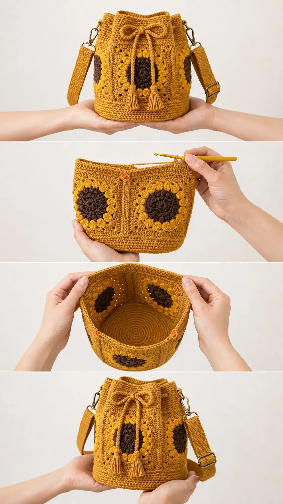 Sonnenblumen-Granny-Bucket-Bag häkeln