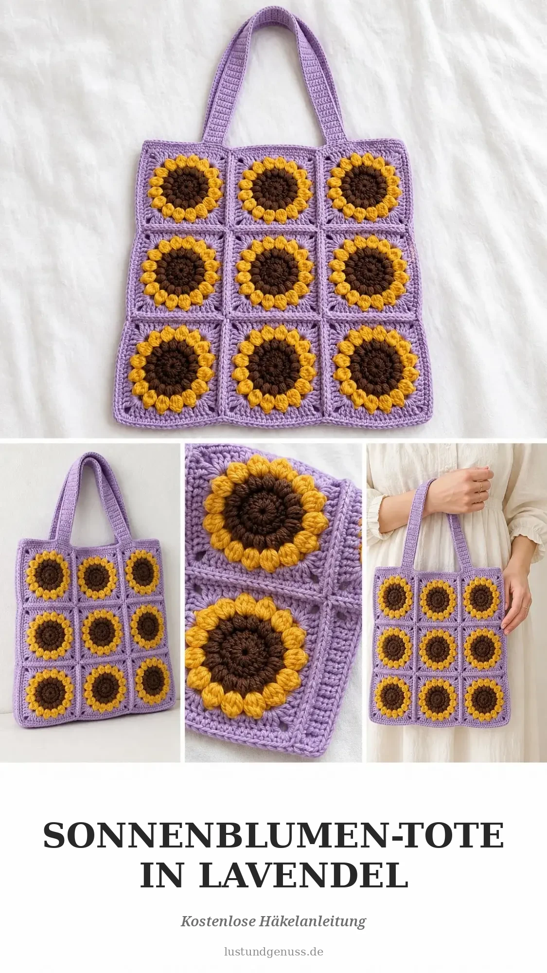 Lavendel-Sonnenblumen-Granny-Tote häkeln