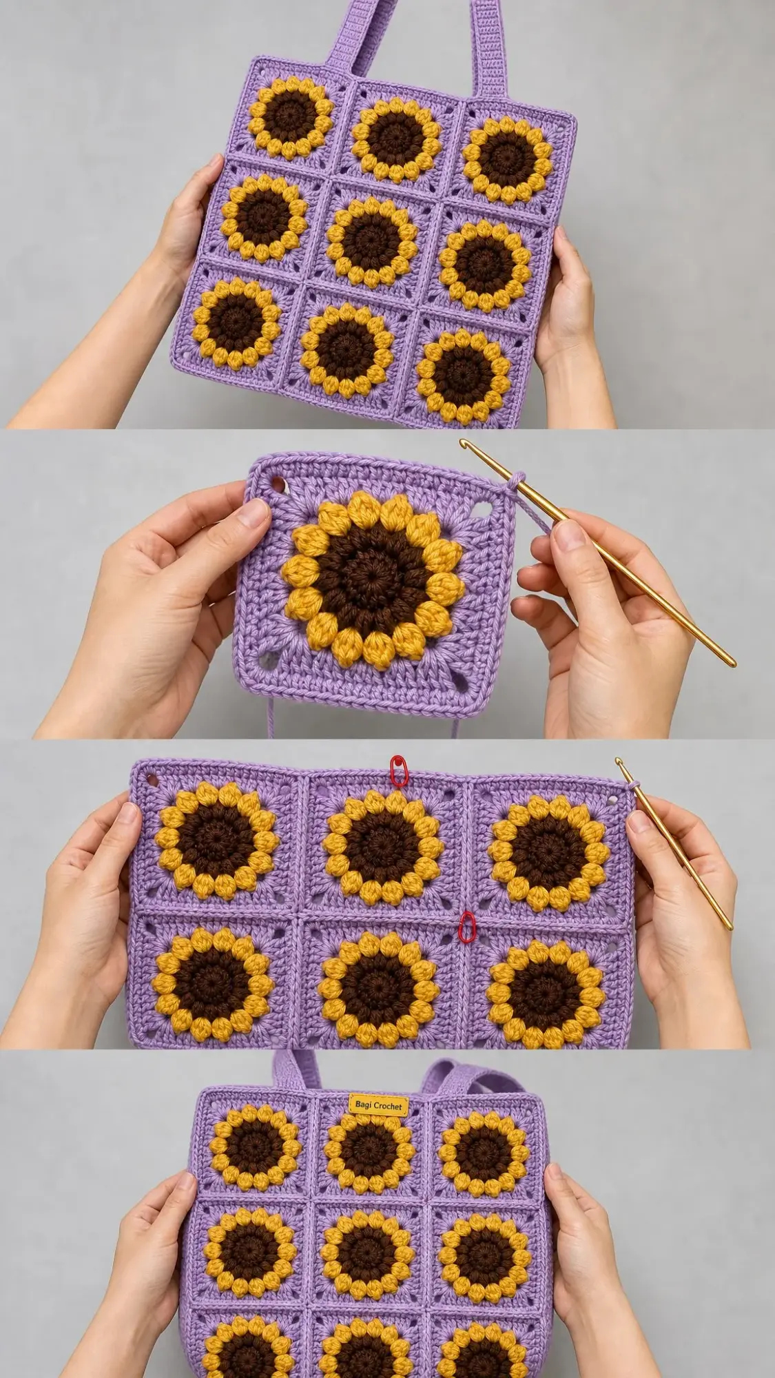 Lavendel-Sonnenblumen-Granny-Tote häkeln