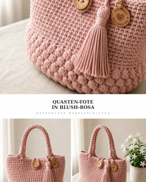 Blush-Rosa-Quasten-Tote häkeln