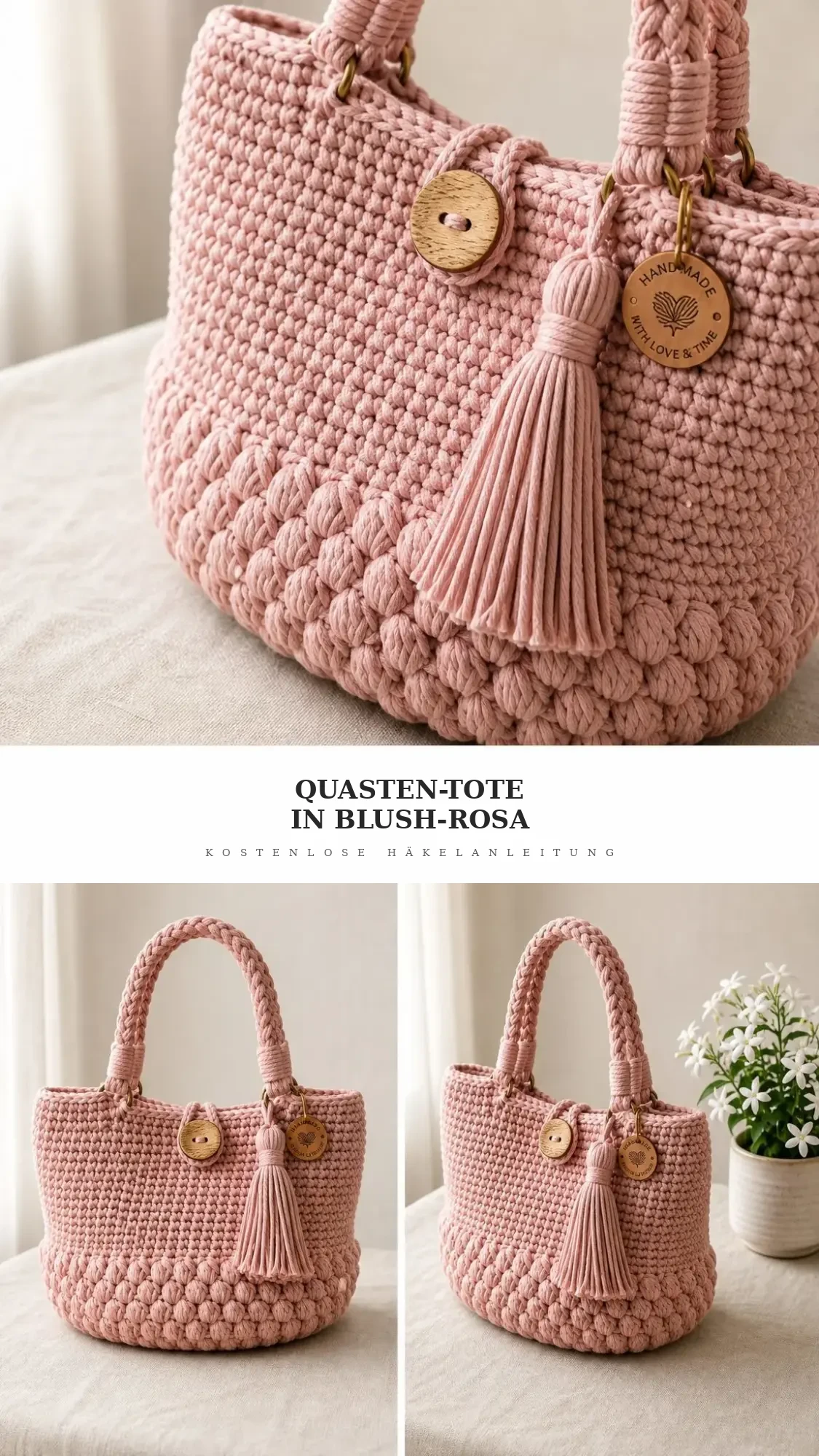 Blush-Rosa-Quasten-Tote häkeln