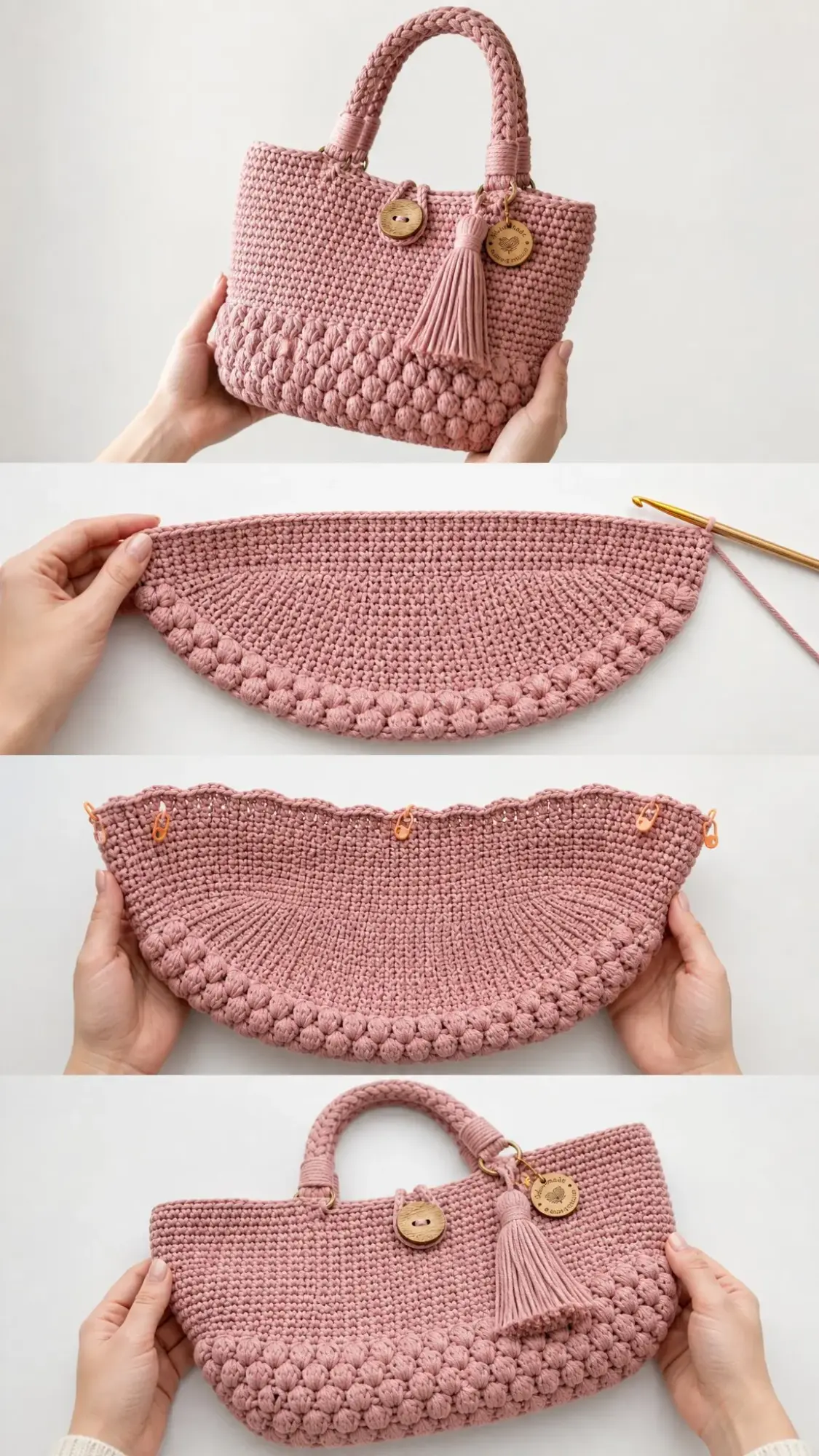 Blush-Rosa-Quasten-Tote häkeln