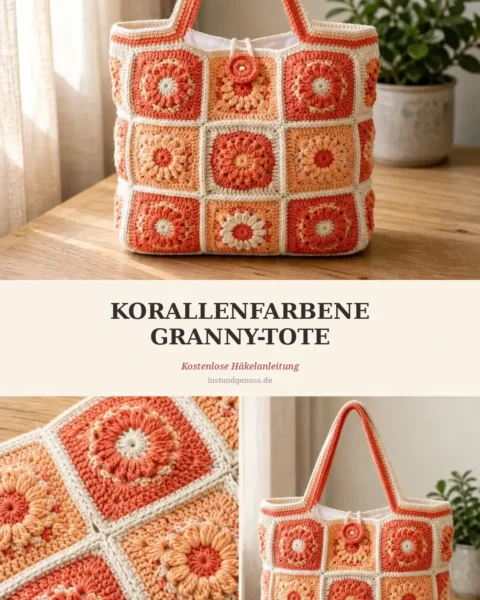 Korallen-Sonnenuntergang-Granny-Tote häkeln