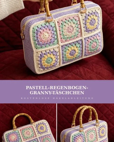 Pastell-Regenbogen-Granny-Täschchen häkeln