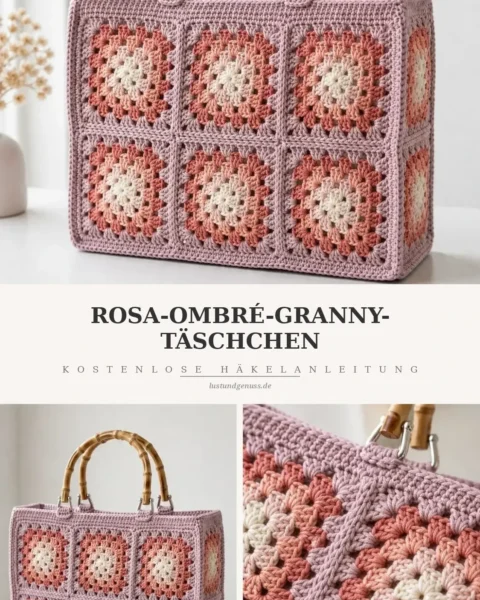 Rosa-Ombré-Granny-Täschchen häkeln