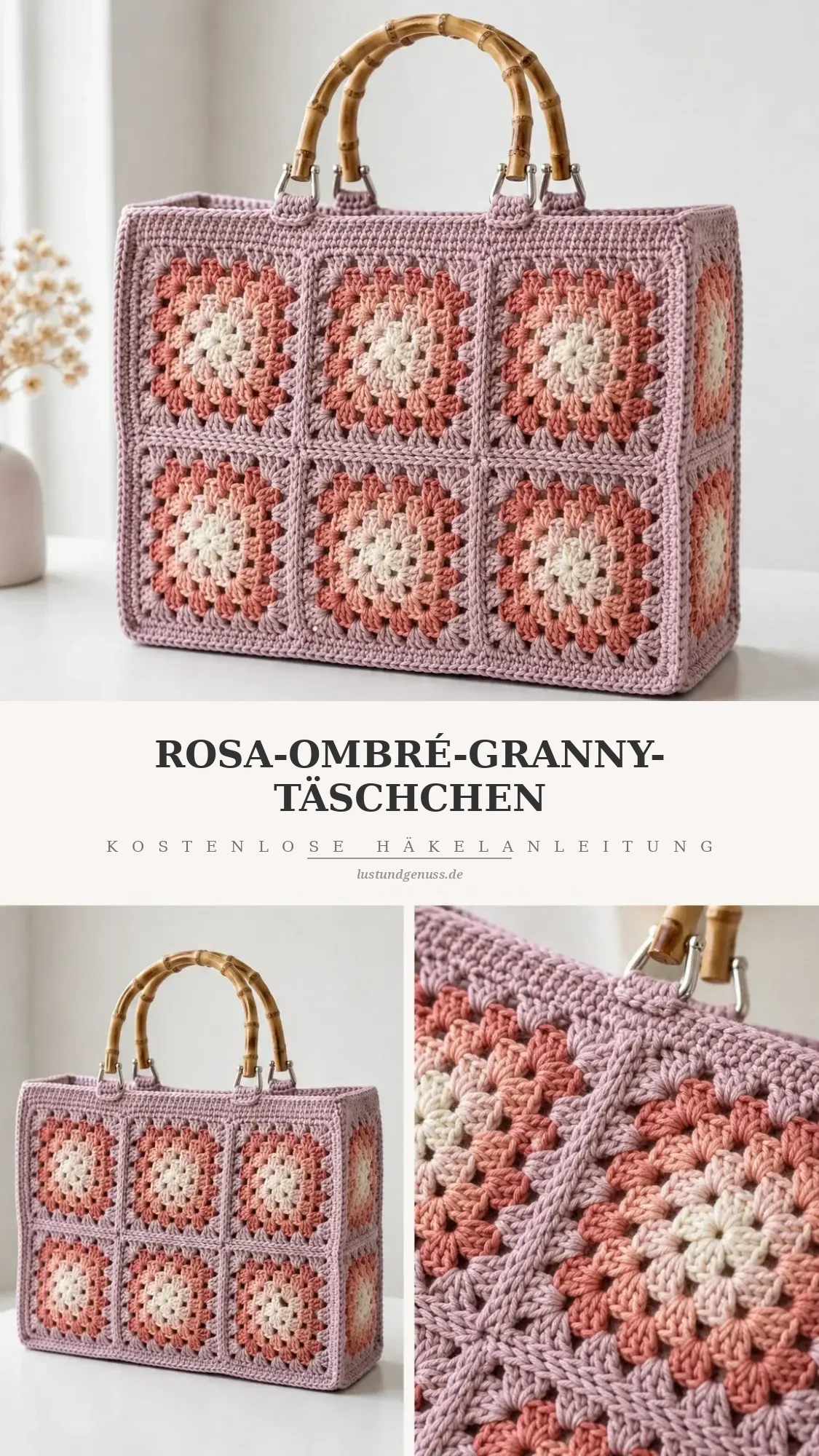 Rosa-Ombré-Granny-Täschchen häkeln