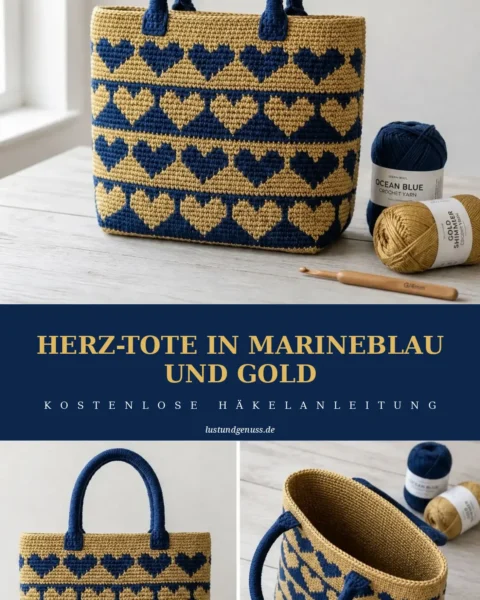Herz-Tote in Marineblau und Gold häkeln (Tapestry)