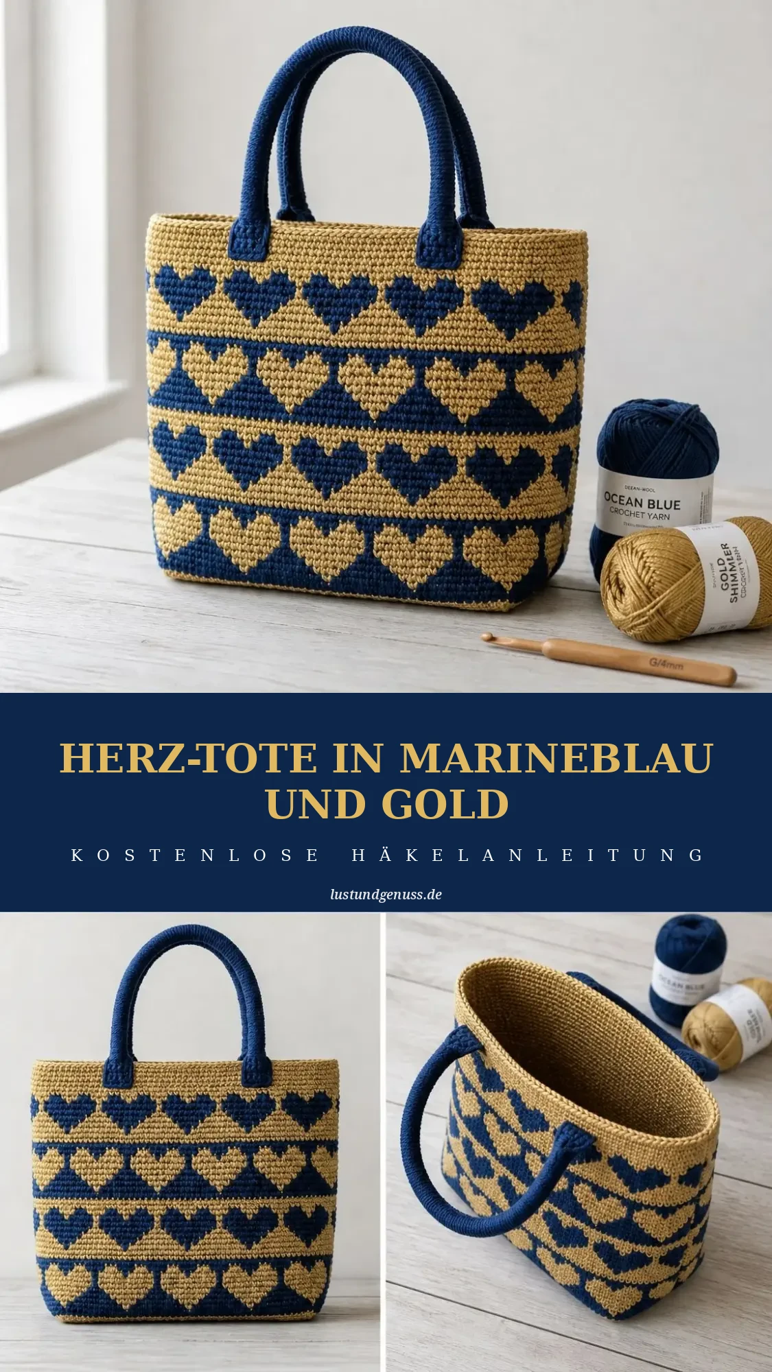 Herz-Tote in Marineblau und Gold häkeln (Tapestry)