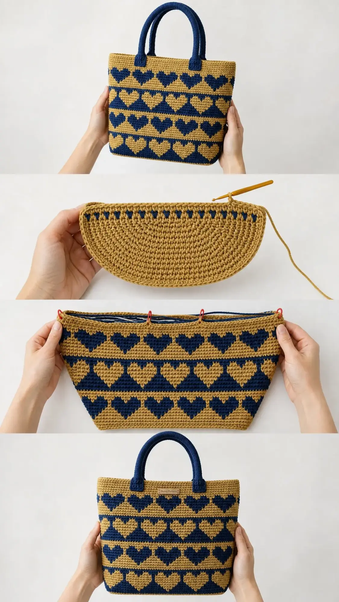 Herz-Tote in Marineblau und Gold häkeln (Tapestry)