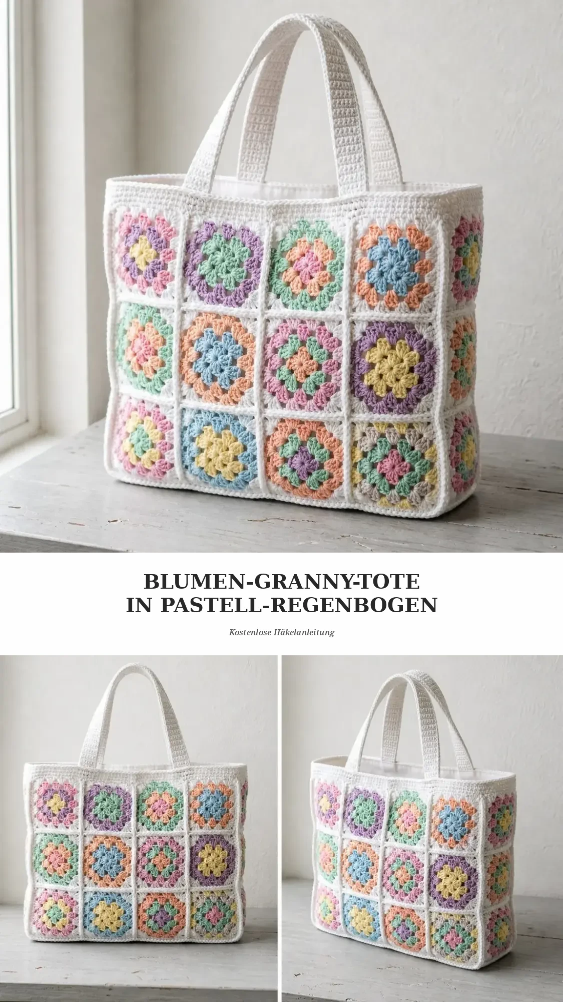 Tote aus Blumen-Grannys in Pastell-Regenbogen häkeln