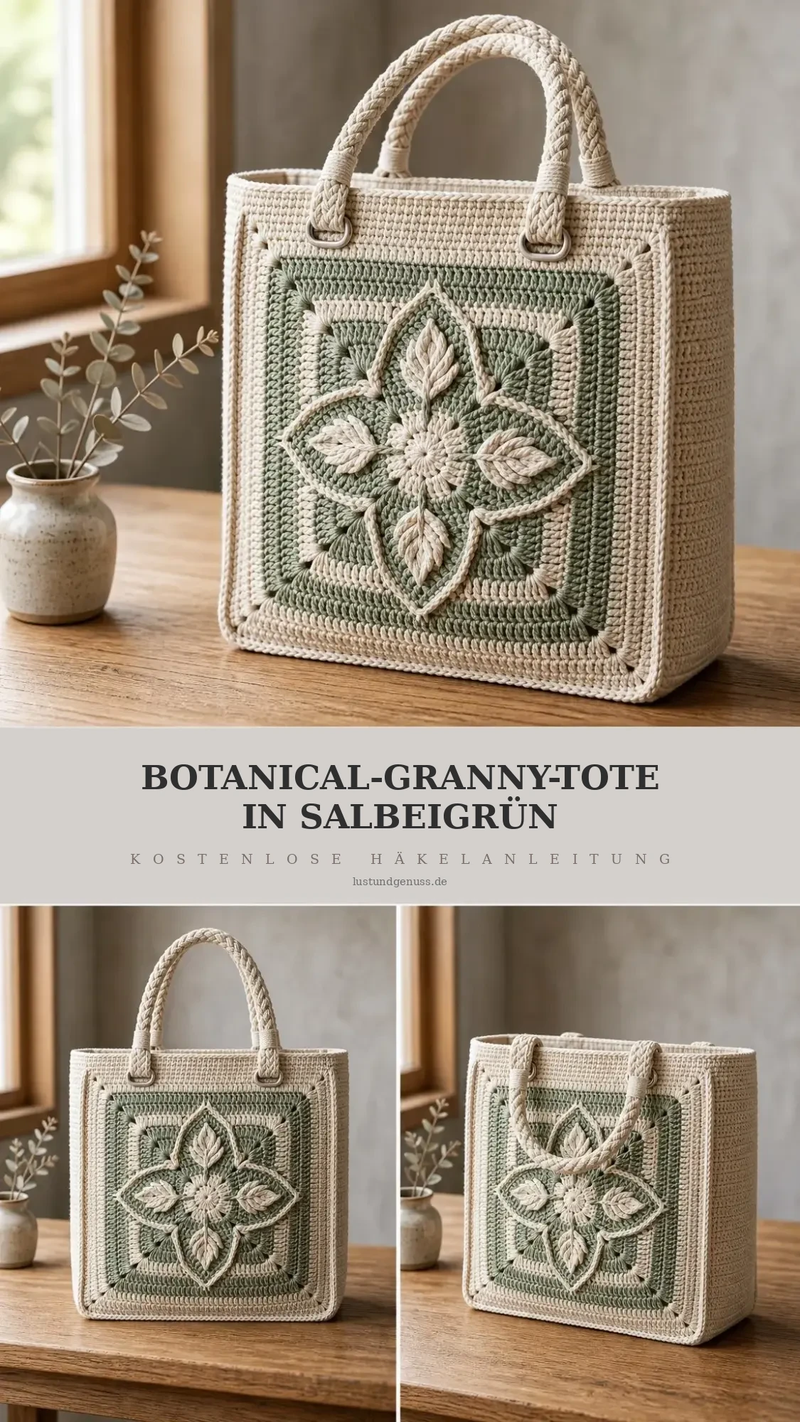 Botanical Granny-Tote in Salbeigrün häkeln