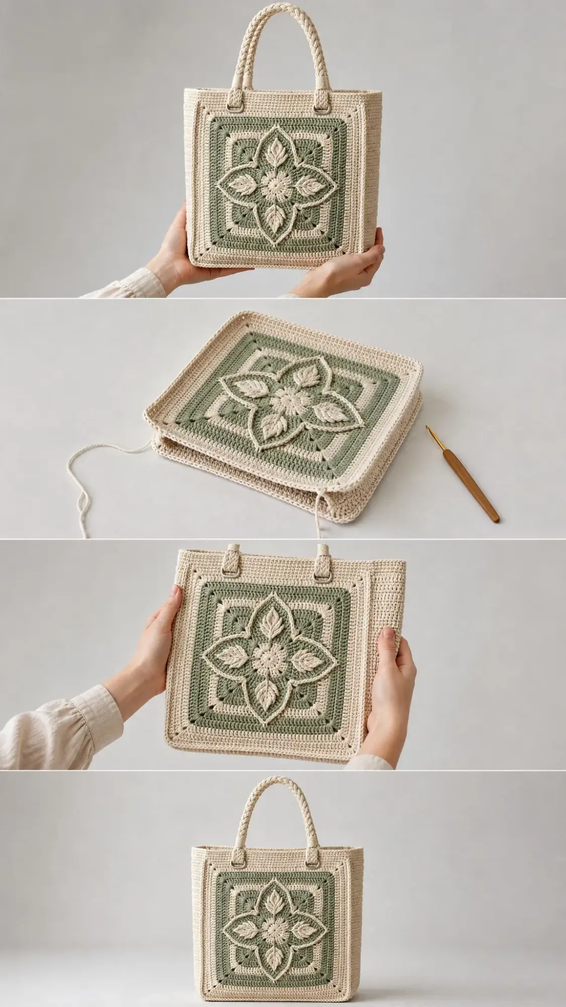 Botanical Granny-Tote in Salbeigrün häkeln