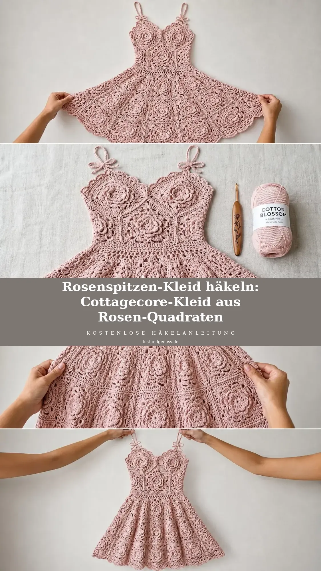 Rosenspitzen-Kleid häkeln: Cottagecore-Kleid aus Rosen-Quadraten