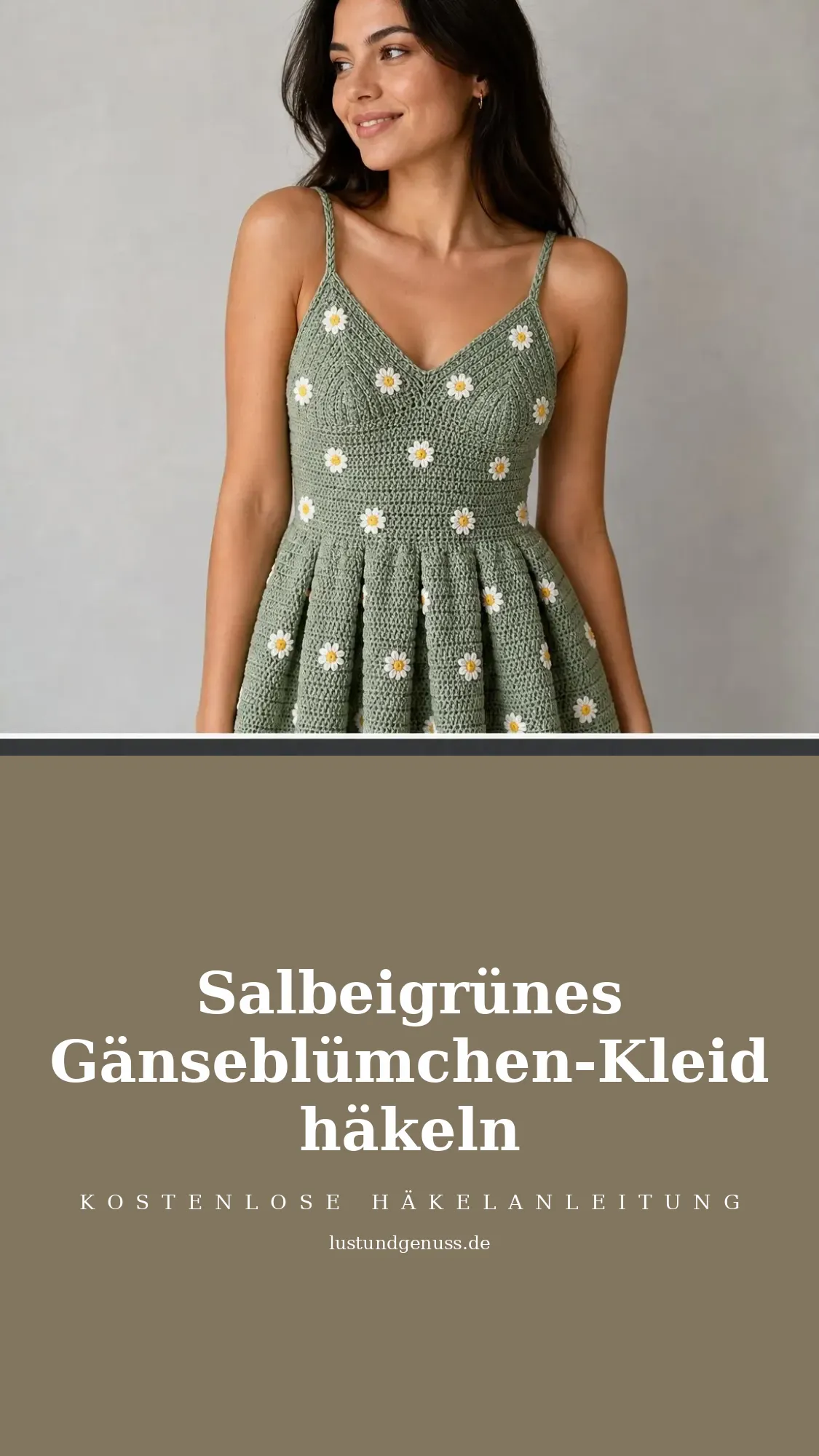 Salbeigrünes Gänseblümchen-Kleid häkeln