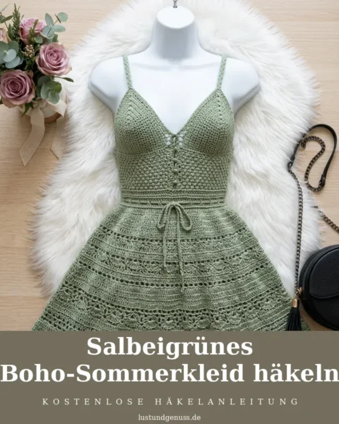 Salbeigrünes Boho-Sommerkleid häkeln