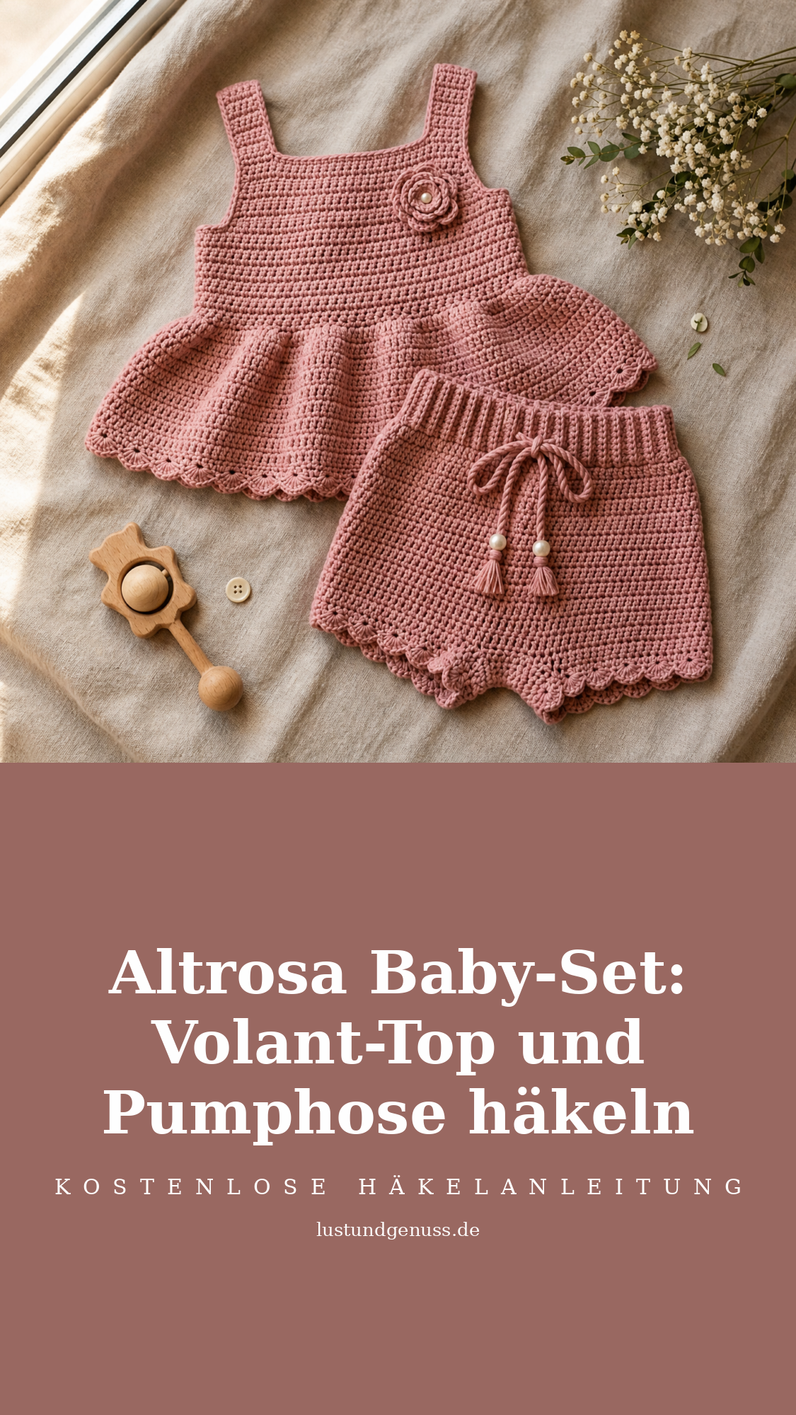 Altrosa Baby-Set: Volant-Top und Pumphose häkeln