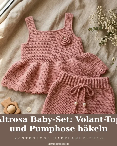Altrosa Baby-Set: Volant-Top und Pumphose häkeln