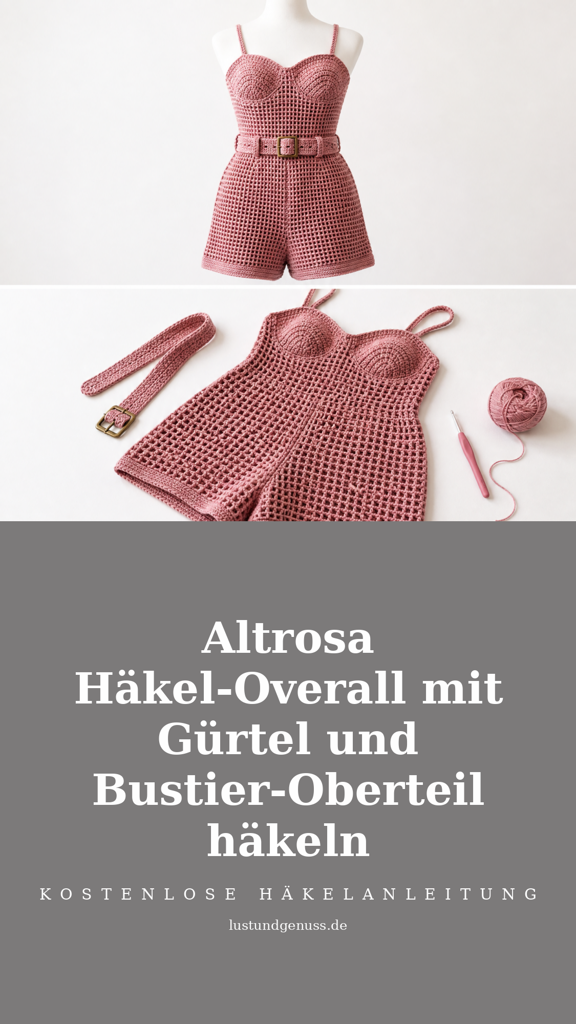 Altrosa Häkel-Overall mit Gürtel und Bustier-Oberteil häkeln