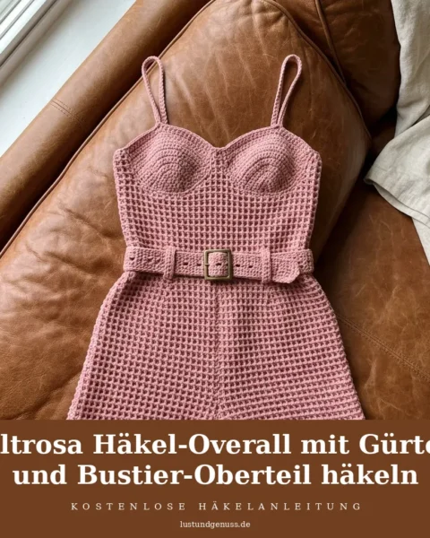 Altrosa Häkel-Overall mit Gürtel und Bustier-Oberteil häkeln