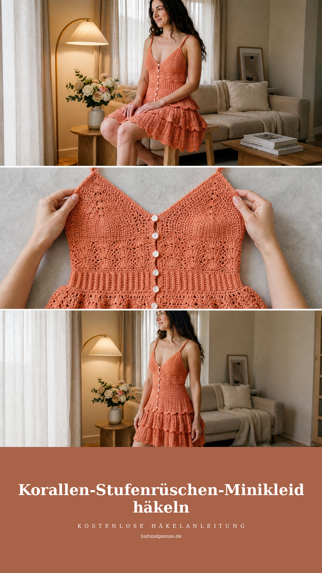 Korallen-Stufenrüschen-Minikleid häkeln