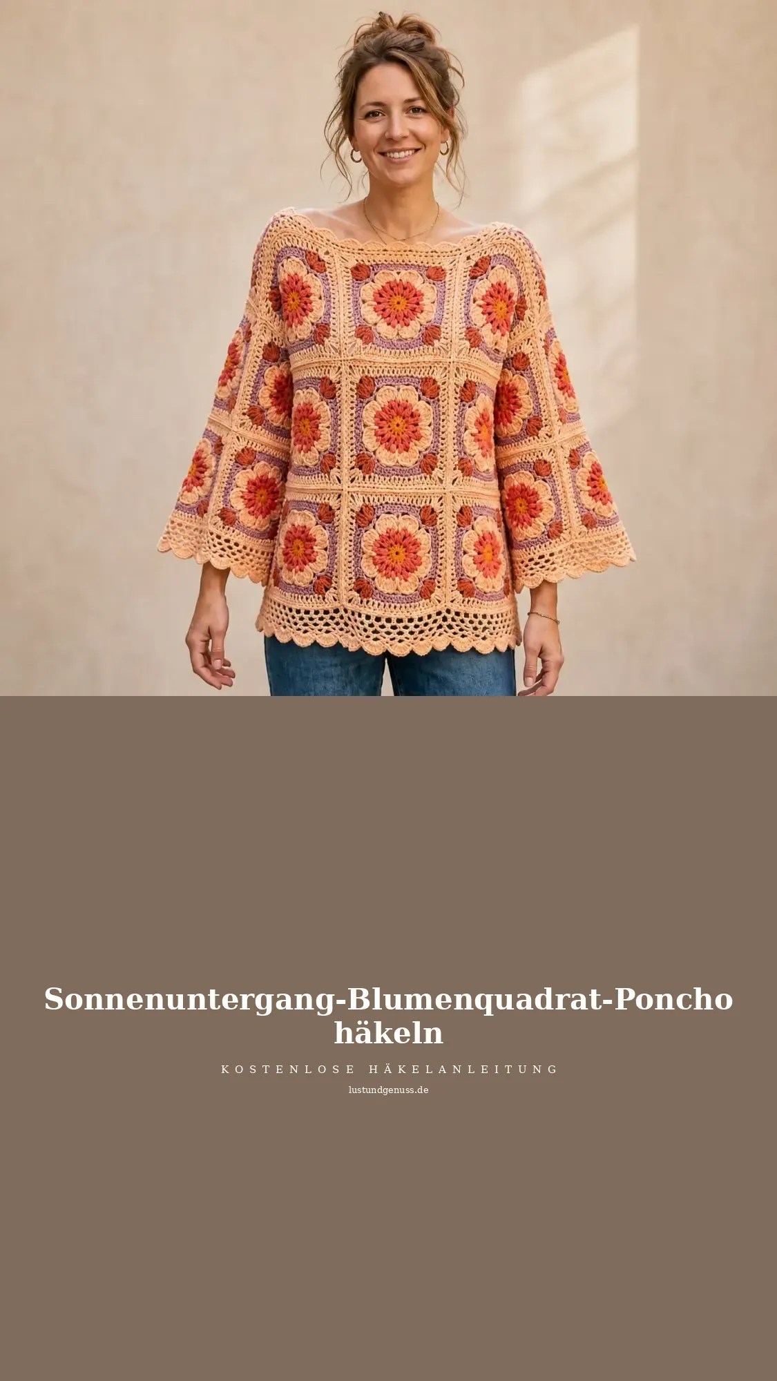 Sonnenuntergang-Blumenquadrat-Poncho häkeln