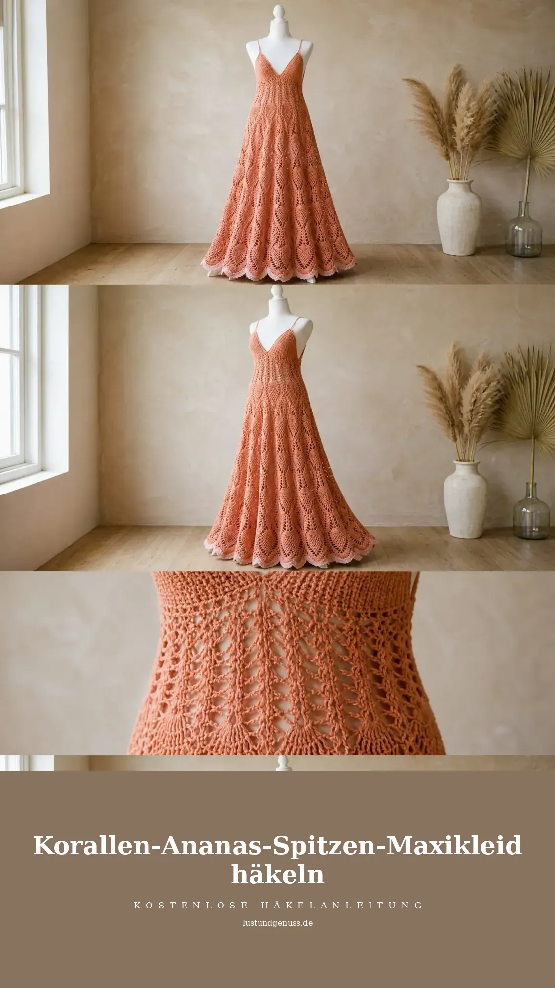 Korallen-Ananas-Spitzen-Maxikleid häkeln