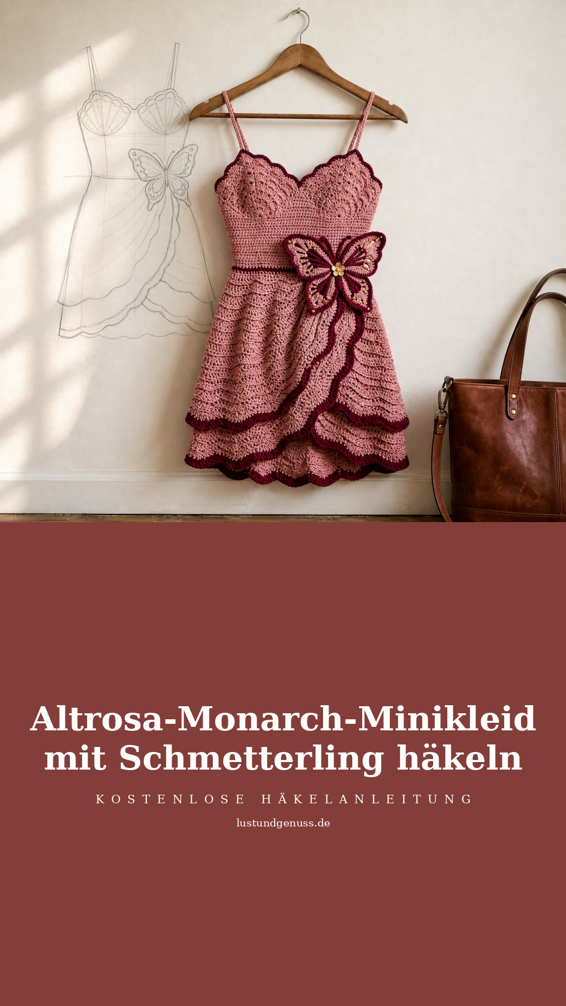 Altrosa-Monarch-Minikleid mit Schmetterling häkeln
