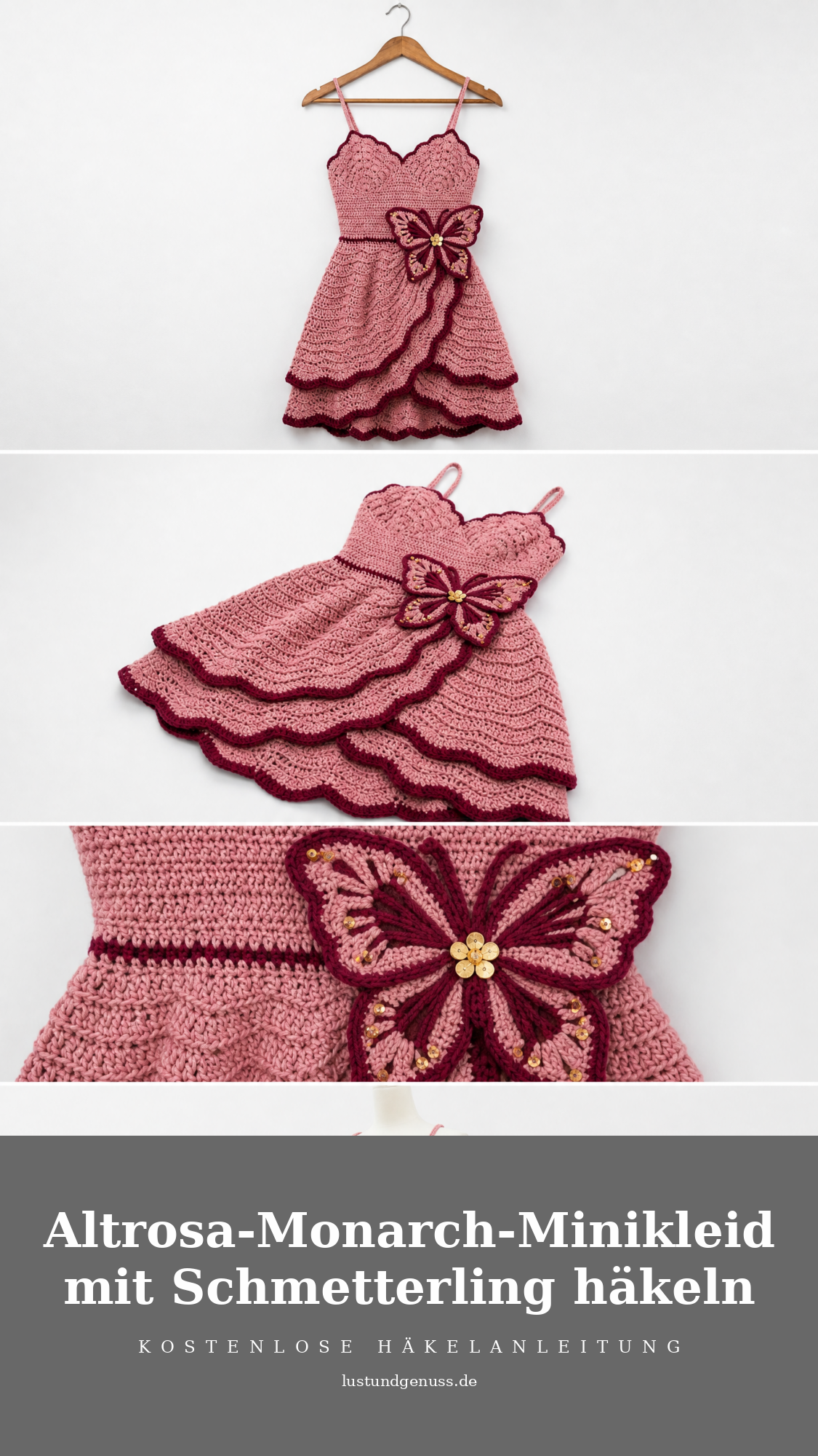 Altrosa-Monarch-Minikleid mit Schmetterling häkeln