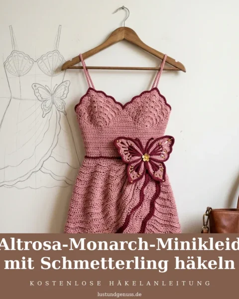 Altrosa-Monarch-Minikleid mit Schmetterling häkeln
