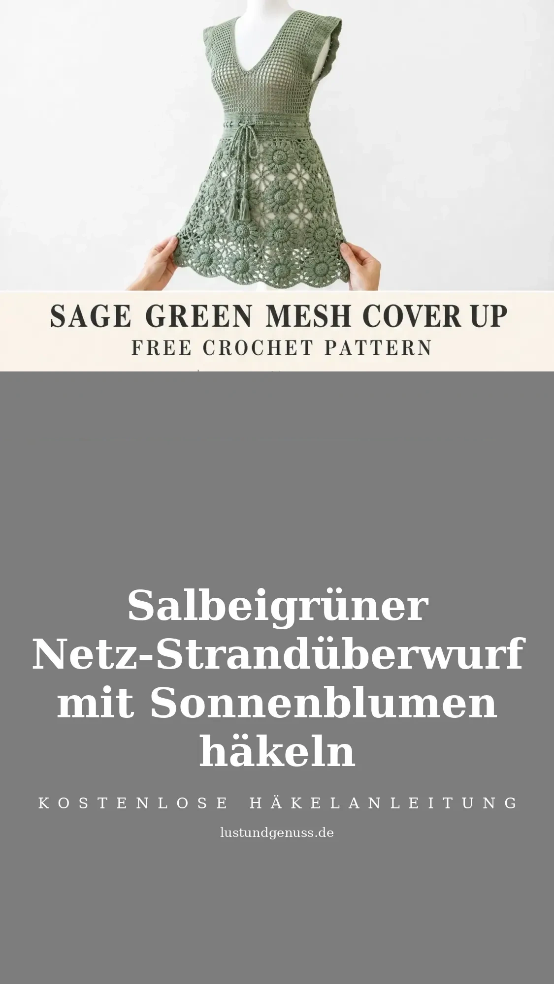 Salbeigrüner Netz-Strandüberwurf mit Sonnenblumen häkeln