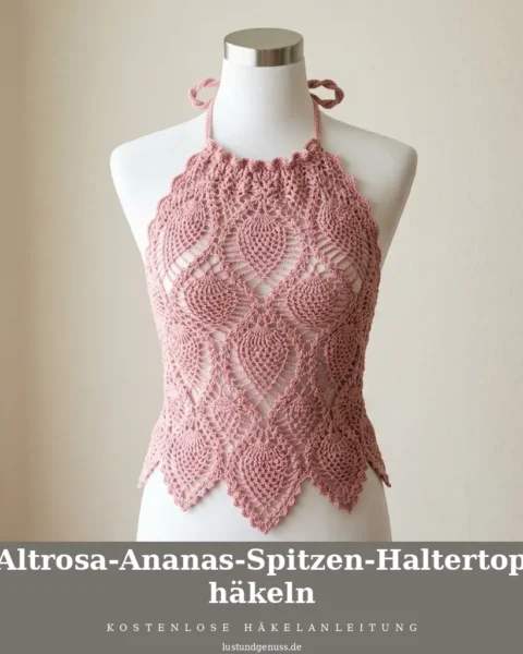Altrosa-Ananas-Spitzen-Haltertop häkeln