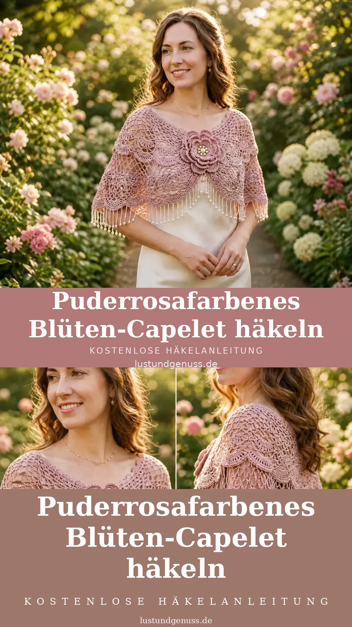 Puderrosafarbenes Blüten-Capelet häkeln