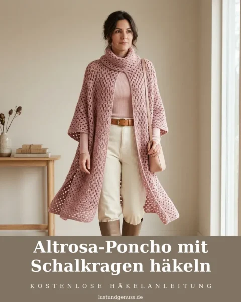 Altrosa-Poncho mit Schalkragen häkeln