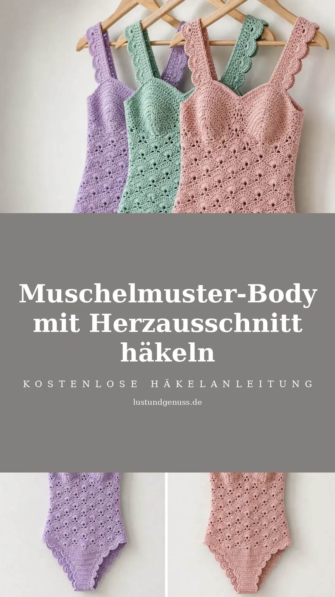 Muschelmuster-Body mit Herzausschnitt häkeln