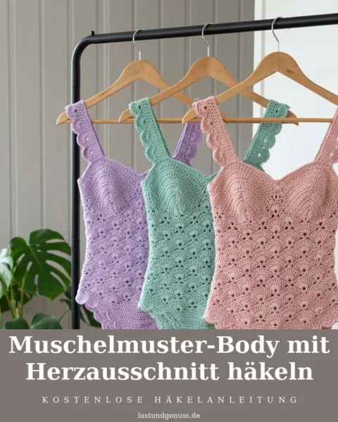 Muschelmuster-Body mit Herzausschnitt häkeln