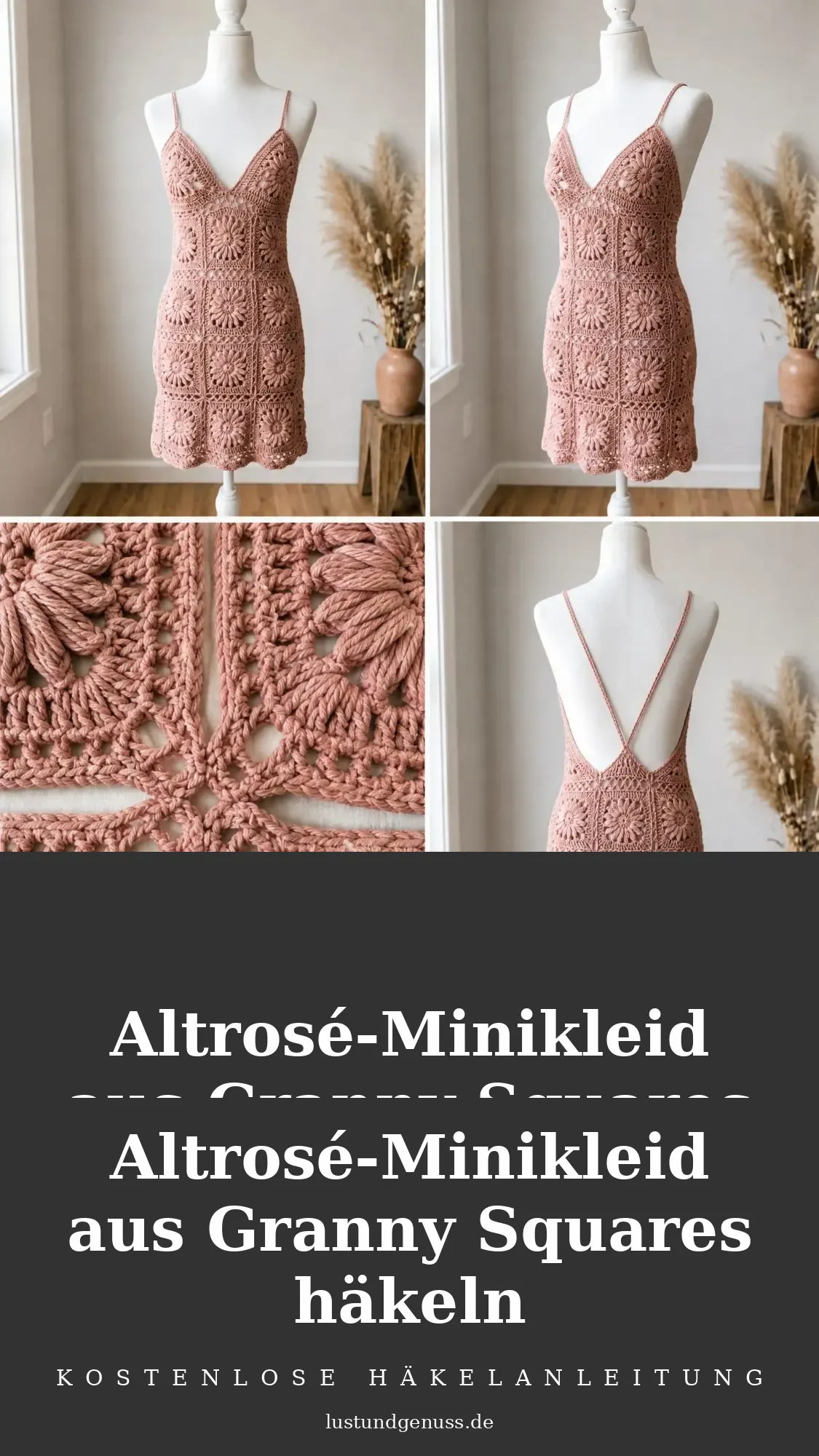 Altrosé-Minikleid aus Granny Squares häkeln