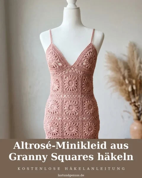 Altrosé-Minikleid aus Granny Squares häkeln