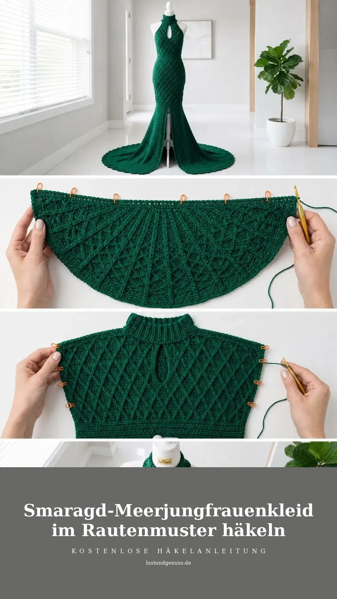 Smaragd-Meerjungfrauenkleid im Rautenmuster häkeln