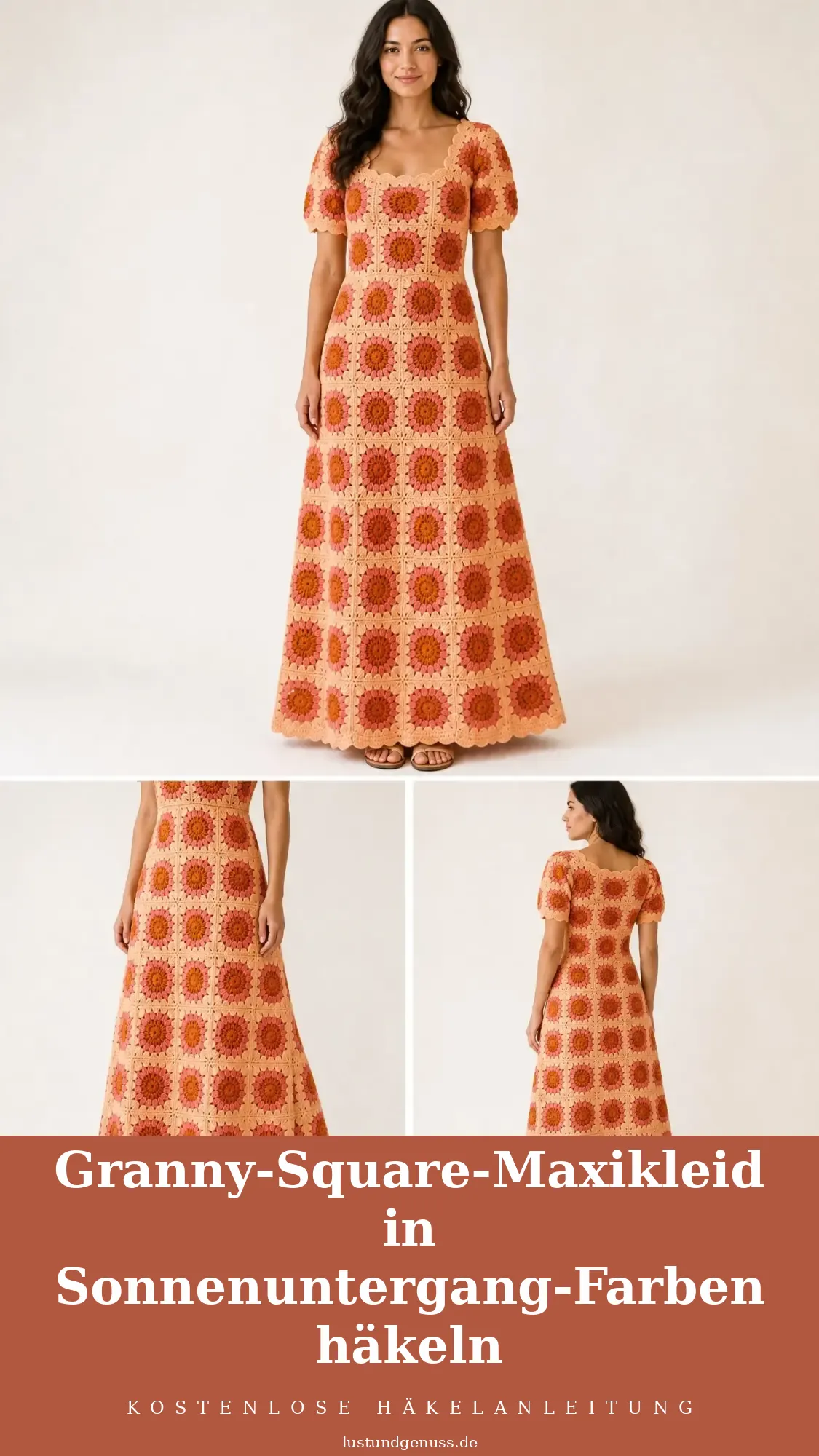 Granny-Square-Maxikleid in Sonnenuntergang-Farben häkeln