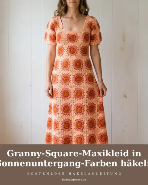 Granny-Square-Maxikleid in Sonnenuntergang-Farben häkeln