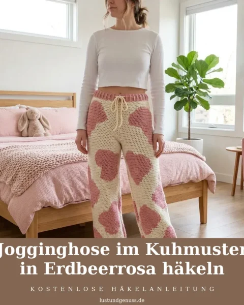 Jogginghose im Kuhmuster in Erdbeerrosa häkeln