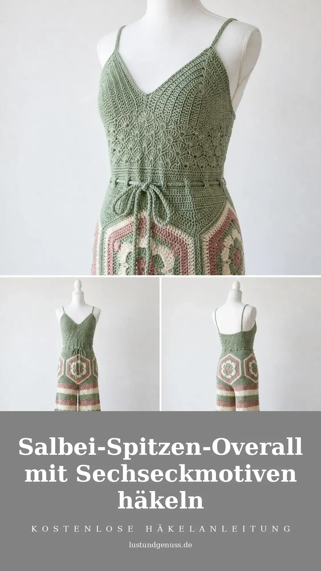 Salbei-Spitzen-Overall mit Sechseckmotiven häkeln
