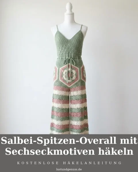 Salbei-Spitzen-Overall mit Sechseckmotiven häkeln