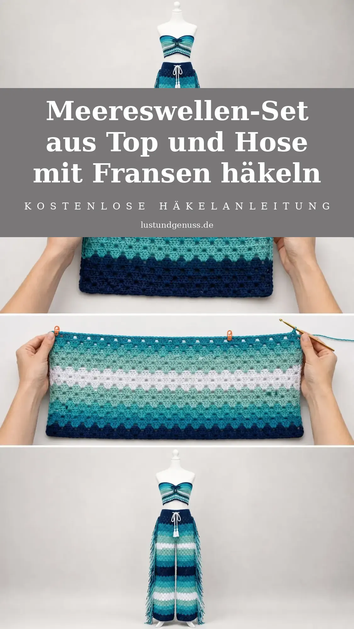 Meereswellen-Set aus Top und Hose mit Fransen häkeln