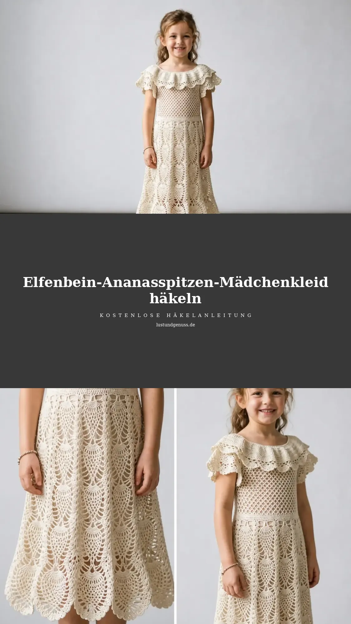 Elfenbein-Ananasspitzen-Mädchenkleid häkeln