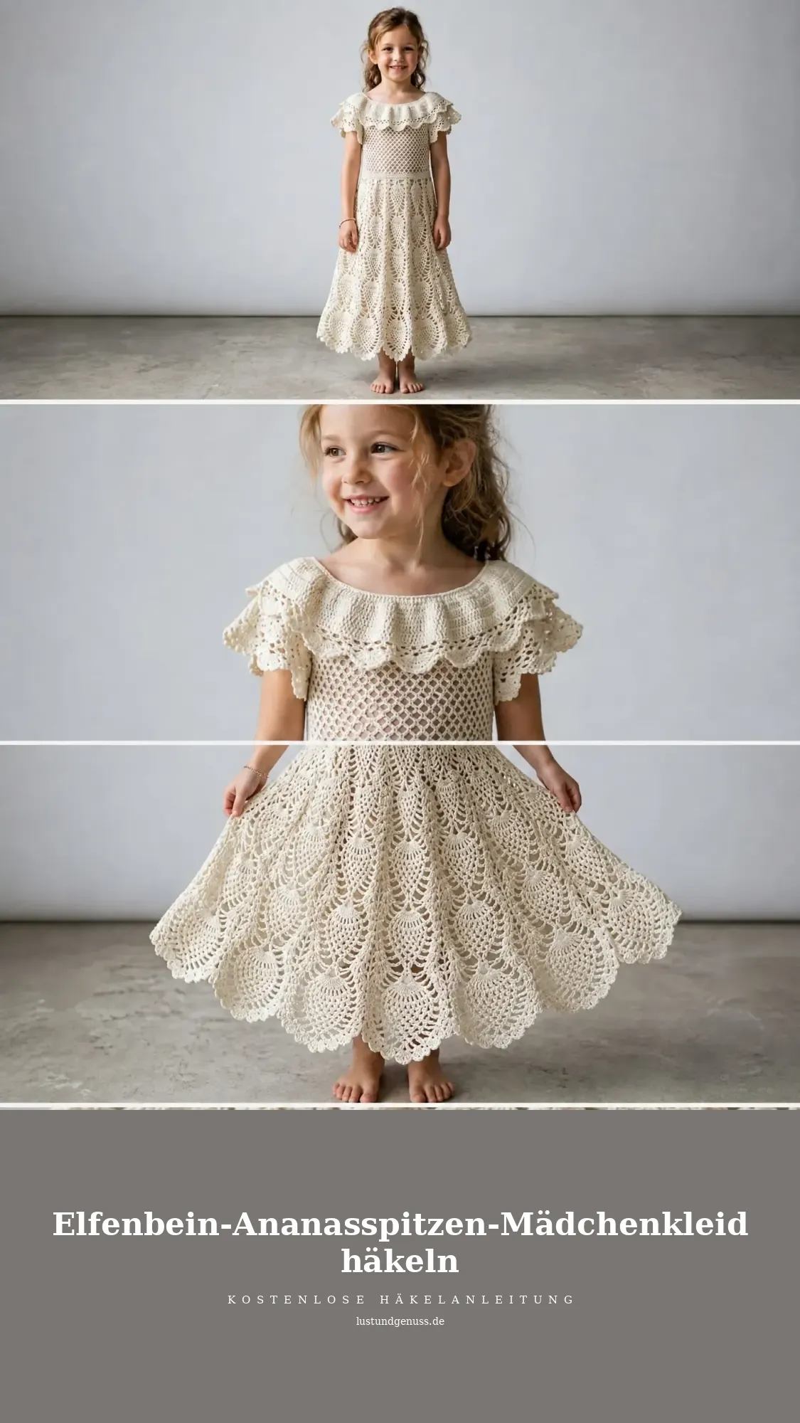 Elfenbein-Ananasspitzen-Mädchenkleid häkeln